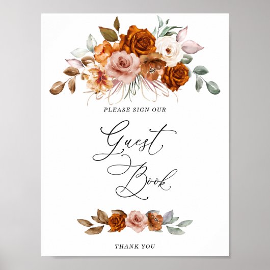 Terracotta Burnt Orange Bridal Shower Guest Book   Poster (Voorkant)