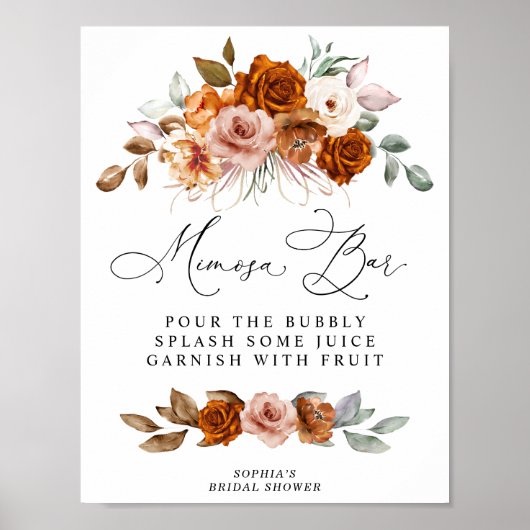 Terracotta Burnt Orange  Bridal Shower Mimosa Bar Poster (Voorkant)