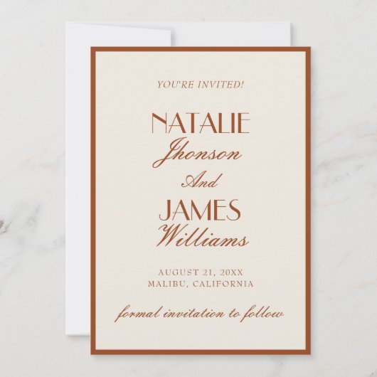 Terracotta Burnt Orange Cream Old Money Wedding Save The Date (Achterkant)