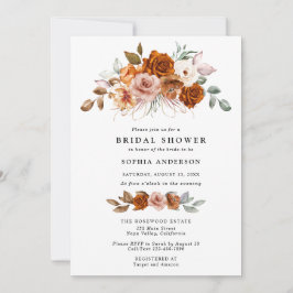 Terracotta Burnt Orange Floral Bridal Shower Kaart