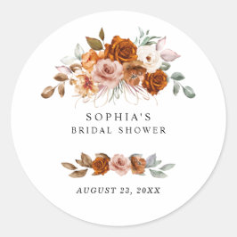 Terracotta Burnt Orange Floral Bridal Shower Ronde Sticker