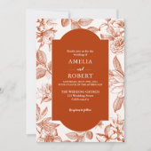 Terracotta burnt orange floral Fall Wedding Kaart (Voorkant)