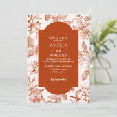 Terracotta burnt orange floral Fall Wedding Kaart (Staand voorkant)
