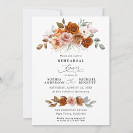 Terracotta Burnt Orange Floral Rehearsal Dinner Kaart