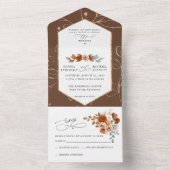 Terracotta Burnt Orange Floral Wedding All-In-One All In One Uitnodiging (Binnen)
