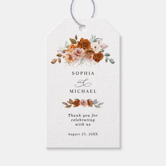 Terracotta Burnt Orange Floral Wedding Cadeaulabel (Voorkant)
