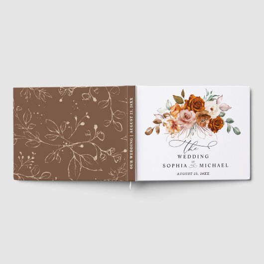 Terracotta Burnt Orange Floral Wedding Guest Book Gastenboek (Volledig)