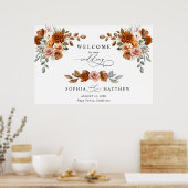 Terracotta Burnt Orange Floral Wedding Poster (Keuken)
