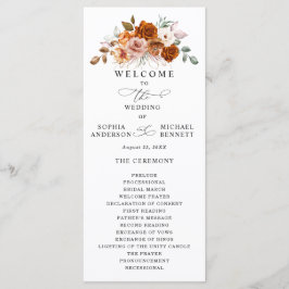 Terracotta Burnt Orange Floral Wedding Programmakaart