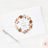 Terracotta Burnt Orange Floral Wedding Ronde Sticker (Envelop)