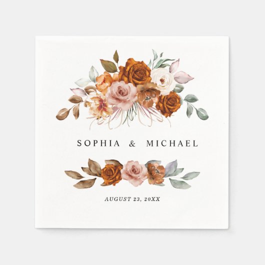 Terracotta Burnt Orange Floral Wedding Servet (Voorkant)