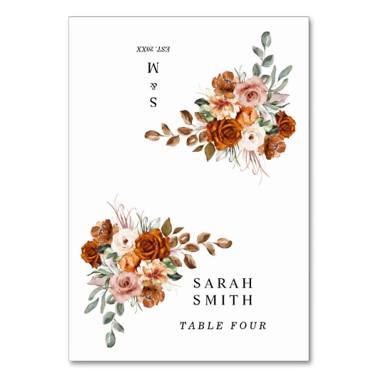 Terracotta Burnt Orange Wedding Table Place Card Kaart (Voorkant)