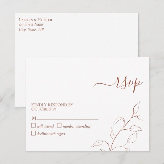 Terracotta Burnt Oranje Botanisch Geen menu RSVP (Voorkant / Achterkant)