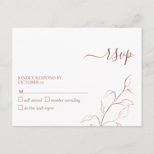 Terracotta Burnt Oranje Botanisch Geen menu RSVP (Voorkant)