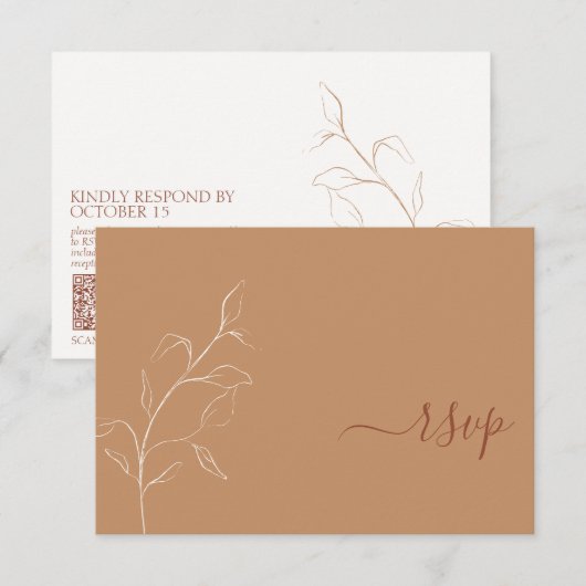 Terracotta Burnt Oranje Botanische QR-code RSVP Kaartje (Voorkant / Achterkant)