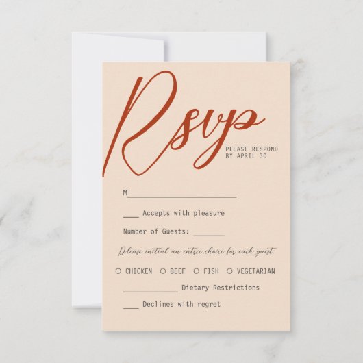 Terracotta Burnt Oranje Chique RSVP Kalligrafie (Achterkant)