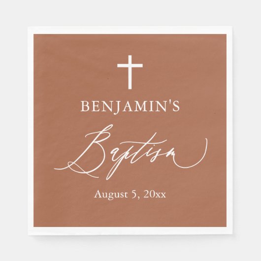 Terracotta Burnt Oranje Cross Baptisme Paper Napki Servet (Voorkant)