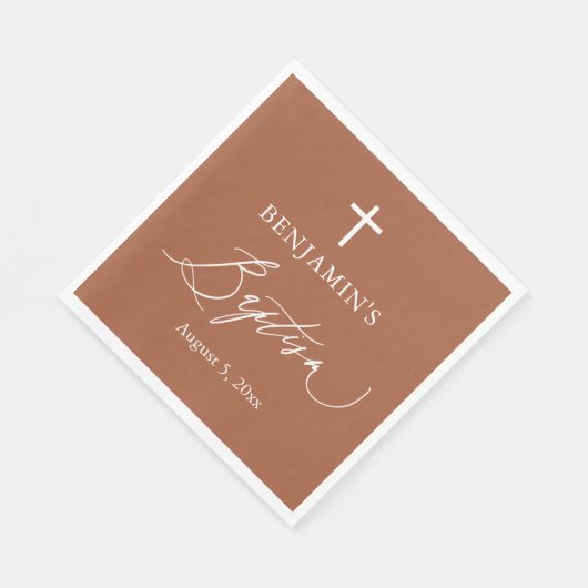Terracotta Burnt Oranje Cross Baptisme Paper Napki Servet (Hoek)
