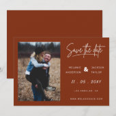 Terracotta Burnt Oranje Eenvoudige handgeschreven  Save The Date (Voorkant / Achterkant)