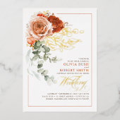 Terracotta Burnt Oranje Eucalyptus Floral Wedding Folie Uitnodiging (Voorkant)
