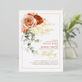 Terracotta Burnt Oranje Eucalyptus Floral Wedding Folie Uitnodiging (Staand Voorkant)