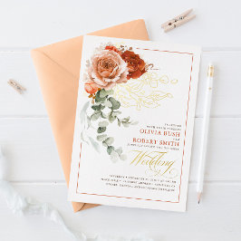 Terracotta Burnt Oranje Eucalyptus Floral Wedding Folie Uitnodiging