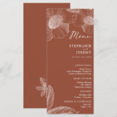 Terracotta Burnt Oranje Floral Line Art Menu (Voorkant / Achterkant)