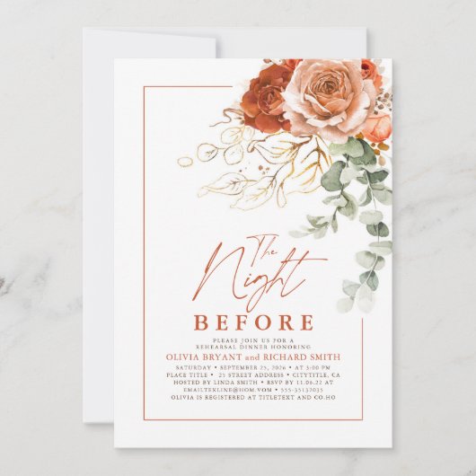 Terracotta Burnt Oranje Floral Rehearsal Dinner Kaart (Voorkant)