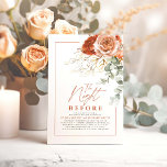 Terracotta Burnt Oranje Floral Rehearsal Dinner Kaart<br><div class="desc">Dit is je laatste kans om van jezelf te genieten voordat je een echtpaar wordt. Pak je vrienden en familie en geniet van plezier! Een repetitief diner is een evenement dat zo vol traditie, emotie en romance staat dat het een nacht zou moeten zijn om te onthouden. Daarom zal onze...</div>