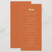 Terracotta Burnt Oranje Modern Fall Wedding Menu (Voorkant / Achterkant)