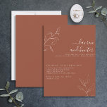 Terracotta Burnt Oranje Script Botanical Weddensch Kaart<br><div class="desc">Uw bruiloft is een gebeurtenis van één in één leven, dus waarom maak uw uitnodigingen niet zo onvergeeflijk als de dag zelf? Deze Eenvoudige Modern Terracotta Verbrandde Oranje Botanische Uitnodiging van het Bouw van het Bouw is zeker om hoofden te draaien en uw gasten enthousiast te krijgen voor wat te...</div>