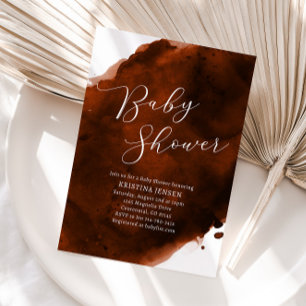 Terracotta Burnt Oranje Waterverf Baby shower Kaart