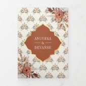 Terracotta Burnt Sinaasappel Bloemen Indische brui Drieluik Uitnodiging (Cover)