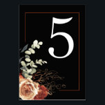 Terracotta Burnt Sinaasappel Bloemen Zwart Bruilof Kaart<br><div class="desc">Terracotta en zwarte bloemenbruiloft tafel nummers</div>