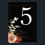 Terracotta Burnt Sinaasappel Bloemen Zwart Bruilof Kaart<br><div class="desc">Terracotta en zwarte bloemenbruiloft tafel nummers</div>