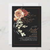 Terracotta Burnt Sinaasappel Bloemen Zwart Vrijgez Kaart (Voorkant)