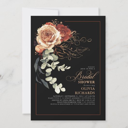 Terracotta Burnt Sinaasappel Bloemen Zwart Vrijgez Kaart (Voorkant)