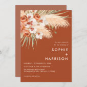 Terracotta Burnt Sinaasappel Boho Pampas Grass Wed Kaart (Voorkant / Achterkant)