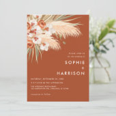 Terracotta Burnt Sinaasappel Boho Pampas Grass Wed Kaart (Staand voorkant)