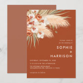 Terracotta Burnt Sinaasappel Boho Pampas Grass Wed Kaart (Voorkant / Achterkant)