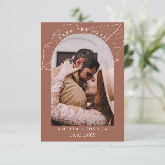 Terracotta Burnt Sinaasappel Flat Save The Date Ka (Staand voorkant)