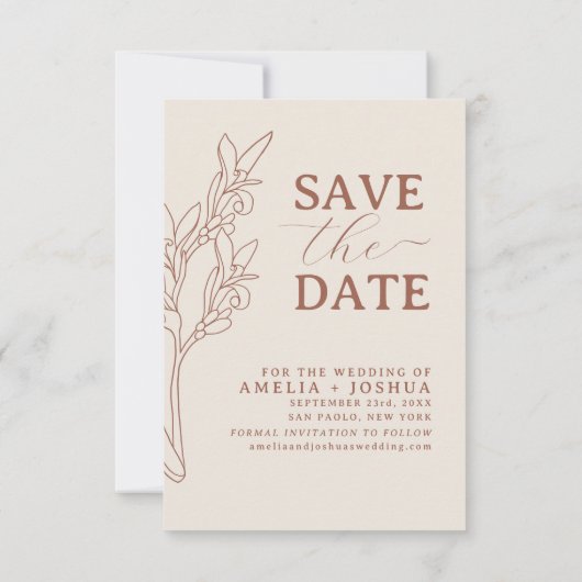 Terracotta Burnt Sinaasappel Flat Save The Date Ka (Achterkant)