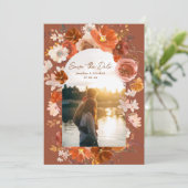 Terracotta Burnt Sinaasappel Floral Wedding Arch F Save The Date (Staand voorkant)