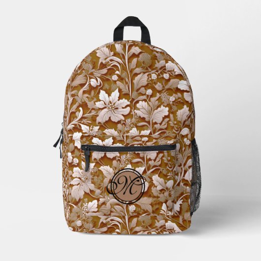 Terracotta Burnt Sinaasappel Modern botanisch Boho Bedrukte Rugzak (Voorkant)