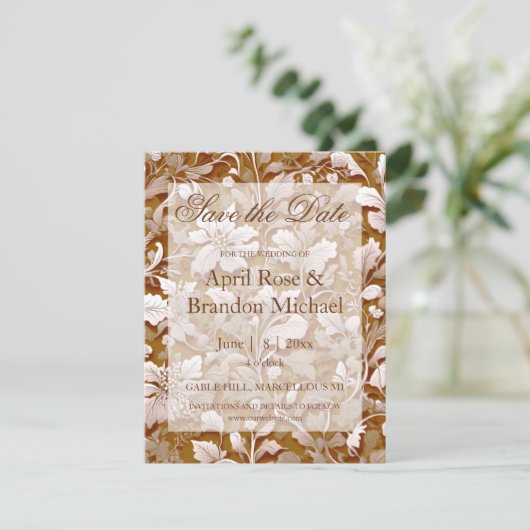 Terracotta Burnt Sinaasappel Modern botanisch Boho Save The Date (Staand voorkant)