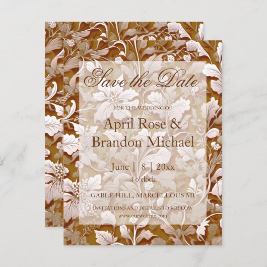 Terracotta Burnt Sinaasappel Modern botanisch Boho Save The Date (Voorkant / Achterkant)