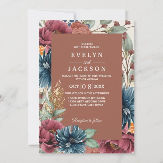 Terracotta Burnt Sinaasappel Modern Rustiek Bruilo Kaart (Voorkant)