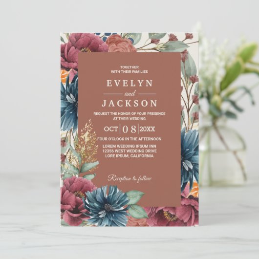 Terracotta Burnt Sinaasappel Modern Rustiek Bruilo Kaart (Staand voorkant)