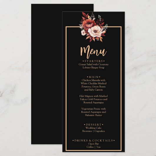 Terracotta Burnt Sinaasappel Zwart Herfst Diner Br Menu (Voorkant / Achterkant)