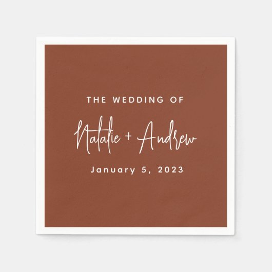 Terracotta Burnt Umber Classic Script Wedding Servet (Voorkant)